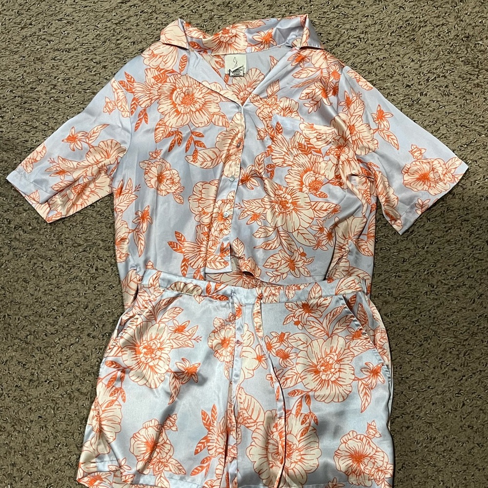 Floral Pajama Set in Blue and Orange